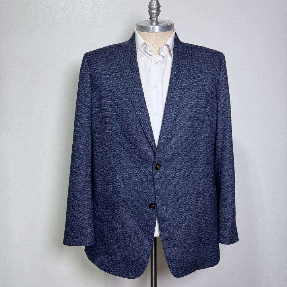Murano Blazer Mens 2XT Blue Textured Wool Blend Two‎ Button Sport Coat